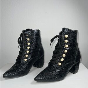 Olivia and Kate Elegant Black Ankle Boots with Pearl Detailing Sz 8